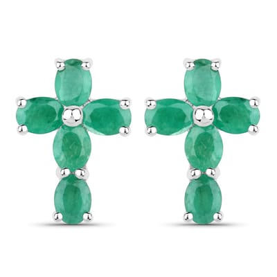 Vira Jewels Ohrringe Silber 925 rhodiniert Kreuz-Motiv mit echten Smaragd-Steinen