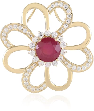 Cavill - 375 Geelgouden Hanger - 2,75 ct Madagaskar Robijn & 58 Cambodjaanse Zirkonen - Elegante Bloemvormige Dameshanger - Luxe Edelsteen Sieraad