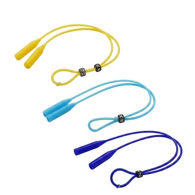 Blauw geel brillenkoord brillenbandje dames en heren – siliconen anti slip brillenband met verstelbare schuif – brillenkoord voor zonnebril en leesbril – set van 3 flexibele brillenkoorden