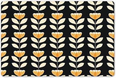 Placemats 45x30 cm - Placemat kunststof - 1 stuk - Retro - Bloem - Zwart - Okergeel - Borden onderleggers - Decoratie voor op tafel - Keuken tafeldecoratie accessoires - Vinyl onderlegger - Tafelversiering