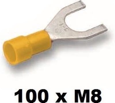 Cimco geïsoleerde vorkkabelschoen vertind 4-6mm² M8 - geel per 100 stuks (180166)