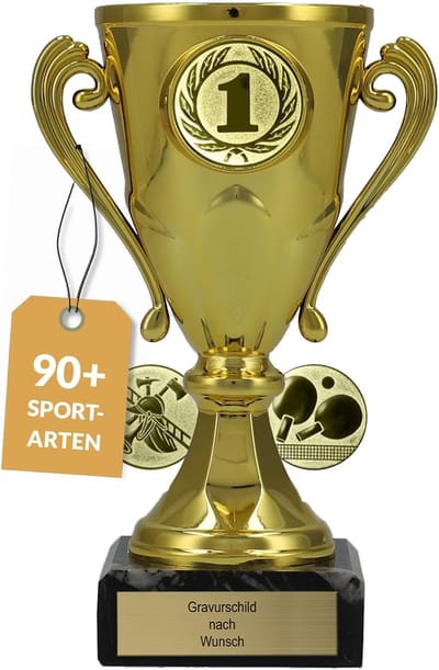 Gepersonaliseerde Beker - Sport Trofee - Wedstrijd Prijs - Keuze uit 90+ Emblemen - 15 cm Hoog - Goud