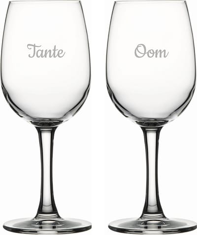 Gegraveerde witte wijnglas 26cl Tante & Oom