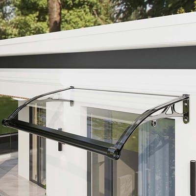 Deurluifel Polycarbonaat - Regenonderdak Raamdak - Bescherming Buitendeur - UV-bestendig Transparant - 80 x 120 cm - Zwart