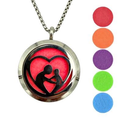 Ketting met Medaillon 'Ouder en Kind in Hart' - Ketting 60CM met Hanger met magneetsluiting - Geurketting inclusief geurpads voor parfum & etherische olie