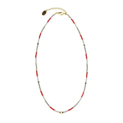 CO88 Collection 8CN-26346 Kralenketting met Miyuki Kralen - Grijs en Rood - 40+5cm - Goudkleurig Slot