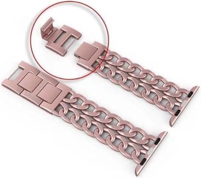 DrPhone KRL - Ketting Armband - Horlogeband - RVS Metalen Band voor Dames - Geschikt voor IOS Smartwatch 42mm / 44mm / 45mm - Rosegold