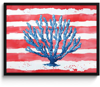 Poster in lijst - Fotolijst 80x60 cm - Posters - Koraal - Verfstructuur - Rood - Blauw - Posterlijst zwart - Decoratie - Wanddecoratie woonkamer - Muurdecoratie slaapkamer
