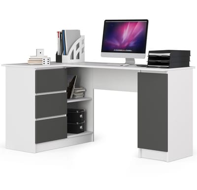 Hoekbureau Links B20 / Computerbureau / Computer Tafel / Bureautafel Links / Wit - Grafietgrijs / 155 x 77 x 85 cm