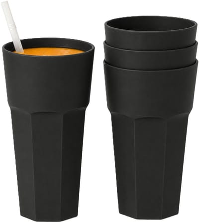 Plasticforte onbreekbaar drinkglas - 4x - kunststof - zwart - 600 ml - drinkglazen - lichtgewicht - 9 x 16 cm - stapelbaar