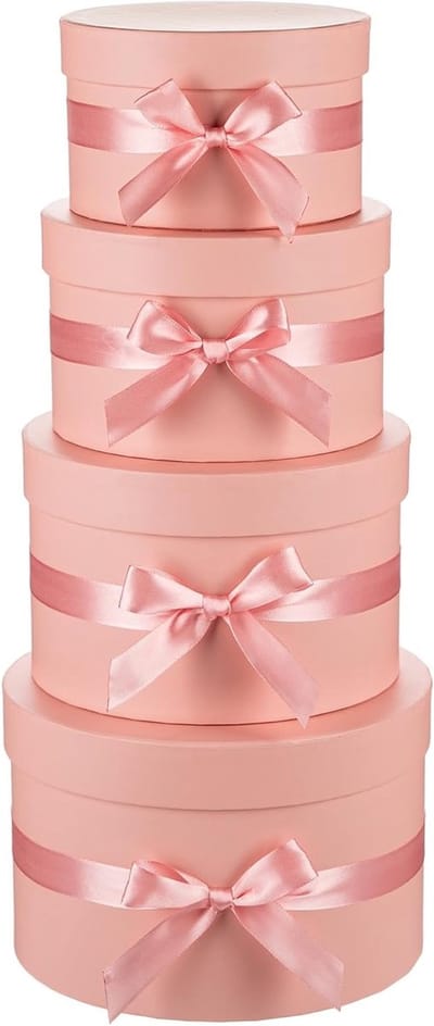 Set van 4 Luxe Rond Giftdozen met Deksel en Strik, Perfect voor Verjaardag, Bruiloft en Feestdagen