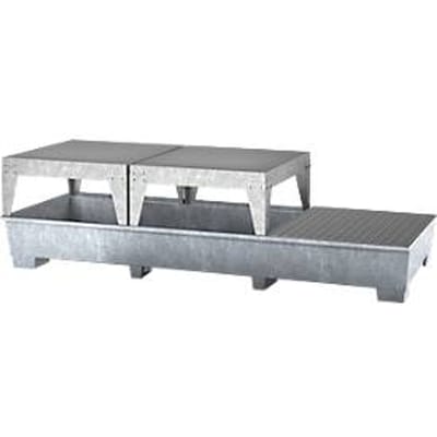 IBC-station ASECOS, staal, met rooster, 2 vulstandaarden en vorkheftruckschoenen, 1000 lcd inhoud, B 3280 x D 1300 x H 820 mm, gegalvaniseerd
