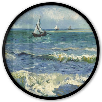Poster in lijst Rond - Fotolijst 40x40 cm - Posters - Zeegezicht bij Les Saintes-Maries-de-la-Mer - Vincent van Gogh - Ronde posterlijst zwart - Decoratie - Wanddecoratie woonkamer - Muurdecoratie slaapkamer