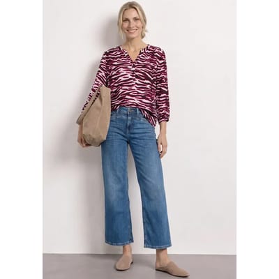Shirt met gespleten hals en structuurmix