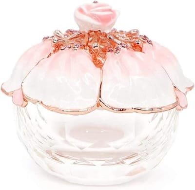 Sieradendoosje Glas - Bewaar Doosje - Sieraden Opbergen - Roos Design - 5x7.4cm - Roze