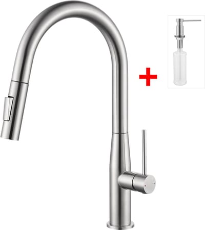 CECIPA max Keukenkraan met Uittrekbare Uitloop - Keukenmengkraan Met Zeepdispenser - Handdouche - Uittrekbaar - 2 straalsoorten - Zilver