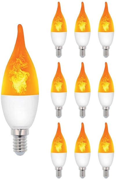 VITO LED Vlam-Effect Kaarslamp E14 - 3W (vervangt 15W) - 120lm - 1400K Amber - 230V - Realistisch Vlamlicht - 10 stuks