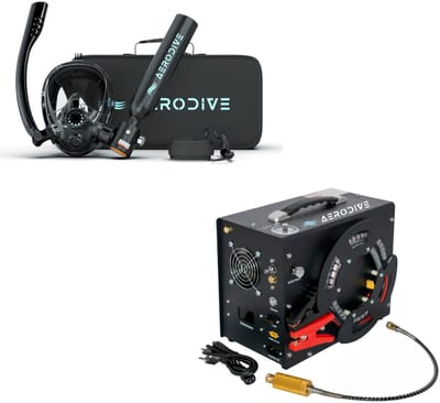 AeroDive - T500 + Masker V2 + 2e Generatie elektrische pomp (Incl. opbergtas) - Hervulbaar - Mini duikfles - Mini scuba tank - Duiktank - Duikfles pomp - 10/12 min Gebruiksduur - Eu Gecertificeerd