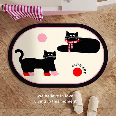 Tapis de Bain Chat Noir Rétro Mignon Tapis Doux Boue d'Algues Antidérapant Absorbant Séchage Rapide Tapis Porte de Douche Toilettes 40 * 60 (soft diatom mud) black