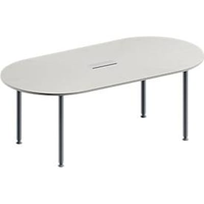 Schäfer Shop Genius Vergadertafel MODENA FLEX, in hoogte verstelbaar, 3-voudige contactdoos, ovale vorm, 4-poot ronde buis, 2000 x 1000 mm, lichtgrijs