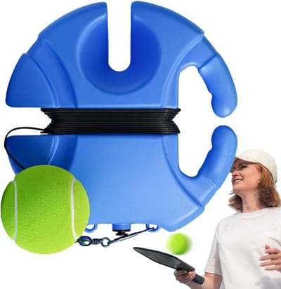 Tennistrainer Set - Oefenbal Touwbal - Tennisvaardigheden Verbeteren - Automatische Rebound - Basis 21 cm - Blauw