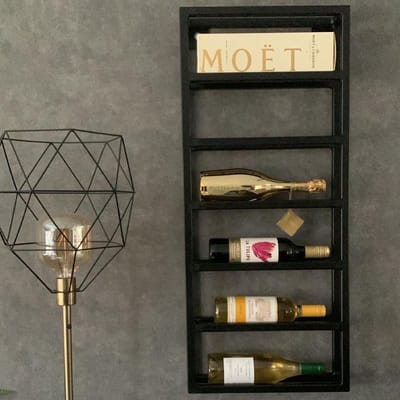 Wijnrek - 6 flessen - 92 x 40 x 10 - Cat - Wandmontage - Zwart gepoedercoat staal