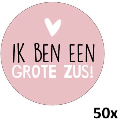 50x Hoera ik ben een grote zus | Roze | 40 mm | Geboorte Sticker | Sluitzegel | Sticker Geboortekaart | Baby nieuws | Zwangerschap |Luxe Sluitzegel