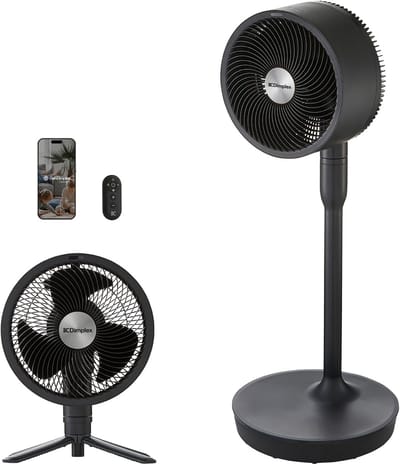 Dimplex DUOCOOL 2-in-1 Smart Draadloze Statiefventilator – Ventilator Staand - Tafelventilator - 45u Accu - 20m Bereik – Fluisterstil (36dB) – Bediening via App & Afstandsbediening
