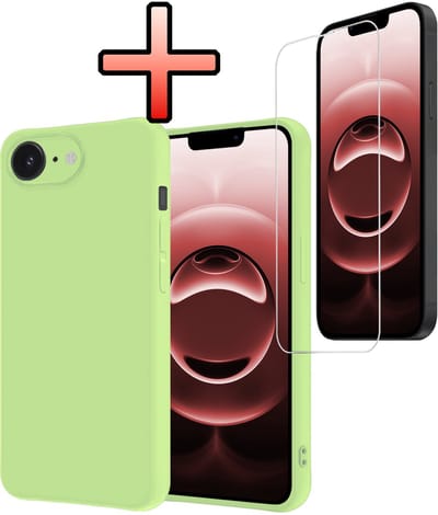 Hoesje - Met Screenprotector - Geschikt voor Apple iPhone 16e / 17e - Sterk & Shockproof - Back Cover - Siliconen Case - Telefoon Hoes - Groen