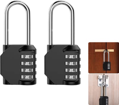 2-delig - Hangslot met lange handgreep - Hangslot - 4-cijferig combinatieslot - Combinatieslot - Lang slot - Zwart - Groot - Geschikt voor scholen, sportscholen en kluisjes