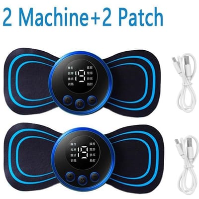 Masseur de Cou Électrique EMS 8 Modes 19 Niveaux Instrument de Thérapie Pulsée TENS Massage Cervical et Dorsal Stimulateur Musculaire Patchs Soulagement de la Douleur 2 PCS black
