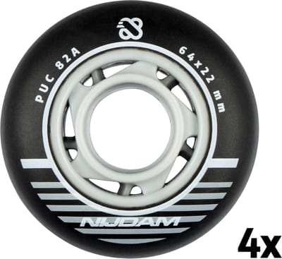 Nijdam Inline Skate Wielen Set - 64x24 mm - 4st - Black - Zwart/Zilver/Wit