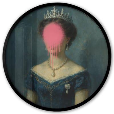 Poster in lijst Rond - Fotolijst 40x40 cm - Posters - Kroon - Roze druipend verf - Portret - Ronde posterlijst zwart - Decoratie - Wanddecoratie woonkamer - Muurdecoratie slaapkamer