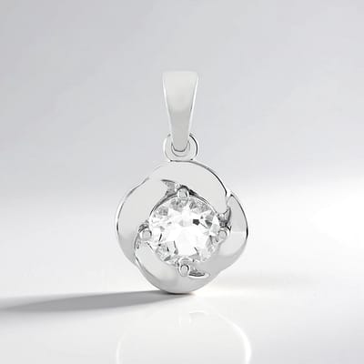 Cavill - Hanger Zilver 925 Sterling met Witte Topaas 0,938 ct Rond Geplatineerd Bloemig Elegant Design 19x12 mm