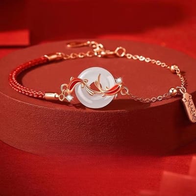 Bracelet à Boucle de Sécurité Koi pour Femme Corde Rouge Perle de Transfert Corde à Main Cadeau d'Anniversaire Bijoux pour Petite Amie brown