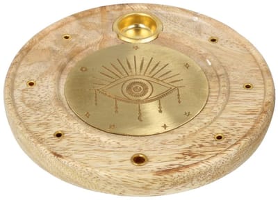 Wierookbrander rond Alziend Oog mangohout messing - Ø 10 cm x 1 cm