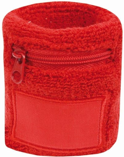 Benza Pols zweetbandjes met opbergvakje en rits - Rood 6 cm - 2 stuks