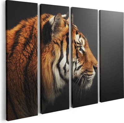 Artaza Canvas Schilderij Vierluik Zijaanzicht Van Een Tijger - Tijgerkop - 80x60 - Foto Op Canvas - Canvas Print