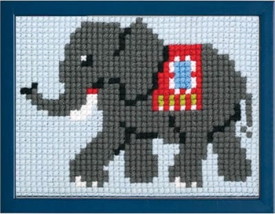 Pako kinder borduurpakket kruissteek- olifant- geprint stramien- 027.029 - DIY kids kit