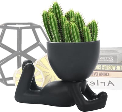 Gezicht Bloempot - Hoofd Planter - Planten Decoratie - Keramiek Mensvorm - 15 cm - Zwart