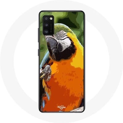 Samsung Galaxy A41 Hoesje Macaws Parrot Oranje Groen