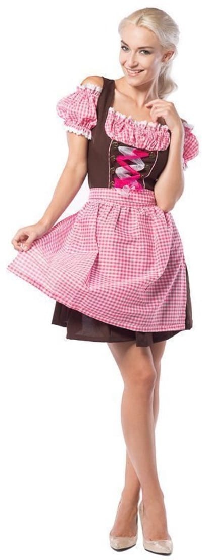 Partychimp Oktoberfest Dirndl Dames Anne-Ruth Oktoberfest Dames Carnavalskleding Dames Carnaval Kostuum Dames - Polyester - Roze/Bruin - Maat S/36