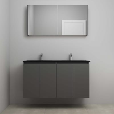 On-Line Badkamermeubelset - 120 cm - Bouwpakket - Greeploze Ladestructuur - Acryl Wastafel - 2 Kraangaten - Spiegelkast - Mat Antraciet - V02