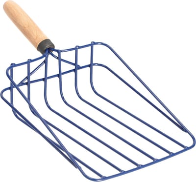 KADAX Groenteschep van metaal, 37 x 18,5 cm, kleine schep met handvat van hout, draadvork, strooischep, aardappelvork, schep voor groenten, koolvork (kort)