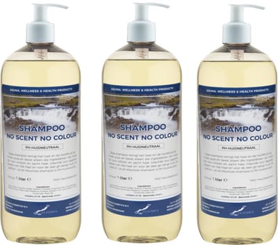 Shampoo No Scent No Colour - 1 liter (transparant) - 3 stuks - met witte pomp - Voordeelverpakking - Haarverzorging