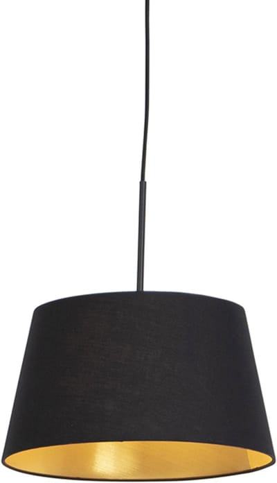 QAZQA combi - Klassieke Hanglamp met kap - 1 lichts - Ø 320 mm - Zwart Goud - Woonkamer | Slaapkamer | Keuken