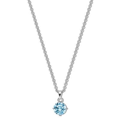 New Bling 9NB-1187 Zilveren Ketting met Zirkonia Hangertje 5mm - Blauw - Ankerschakel - 1,6mm - 40+5cm - Rhodium - Zilver