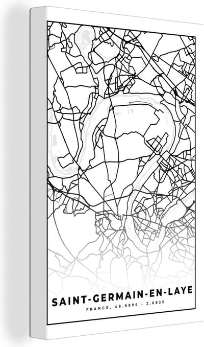 Canvas Schilderij Kaart – Plattegrond – Frankrijk – Saint-Germain-en-Laye - Stadskaart - Zwart wit - 20x30 cm - Wanddecoratie