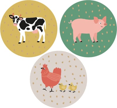 30 Cadeaustickers: Boerderijdieren - Ronde sticker 55 mm - Cadeauversiering- Sluitzegel- Traktatiesticker- Wensetiket