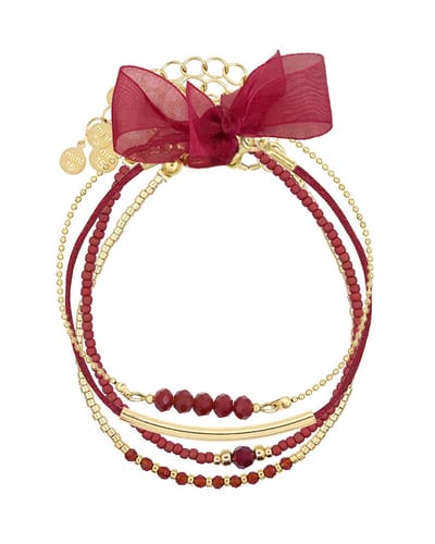 Mint15 Armbandenset 'Red Chic' - Handgemaakte armbanden rood / goudkleur - Stainless Steel RVS/Roestvrij staal - Samengestelde cadeauset met 4 armbanden
